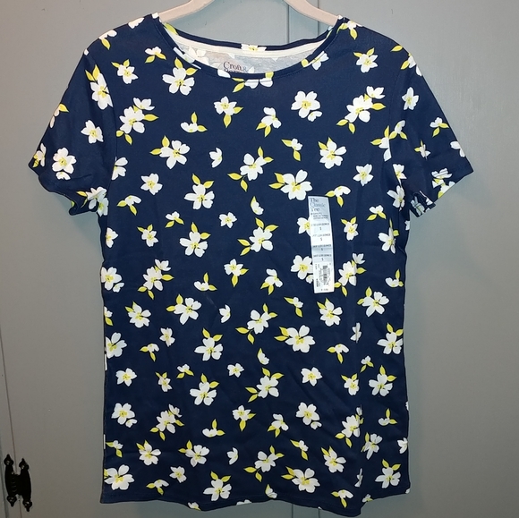 NWT Women's Blue Floral Croft & Barrow Essential Crewneck Tee Small 100% Cotton - Picture 2 of 10
